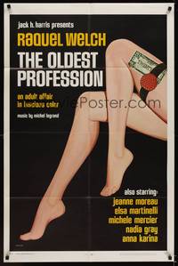 3c620 OLDEST PROFESSION 1sh '68 Raquel Welch, sexy legs with garter belt & money!