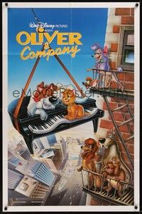 3c621 OLIVER & COMPANY int'l English 1sh '89 great art of Walt Disney cat & dogs in New York City!