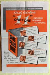 3c631 ONE PLUS ONE 1sh '61 Arch Oboler directed, exploring the Kinsey Report!