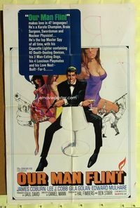 3c641 OUR MAN FLINT 1sh '66 Bob Peak art of James Coburn, sexy James Bond spy spoof!