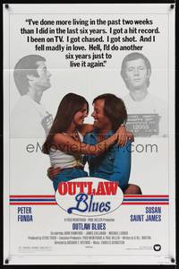 3c644 OUTLAW BLUES 1sh '77 great mugshots of crook Peter Fonda & holding sexy Susan Saint James!