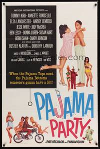 3c648 PAJAMA PARTY 1sh '64 Annette Funicello in sexy lingerie, Tommy Kirk, Buster Keaton shown!