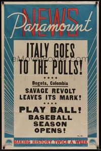 3c653 PARAMOUNT NEWS NO. 69 1sh '41 newsreel, Italy goes to the polls, baseball season opens!