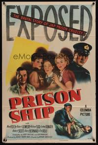 3c688 PRISON SHIP 1sh '45 Nina Foch & Robert Lowery in a brutal story of Japanese prison cruelty!