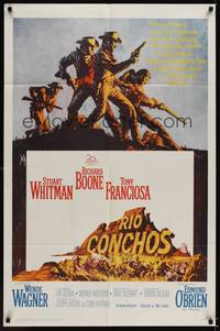 3c726 RIO CONCHOS 1sh '64 cool cowboy art of Richard Boone, Stuart Whitman & Tony Franciosa!