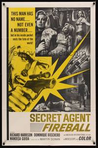 3c763 SECRET AGENT FIREBALL 1sh '66 Bond rip-off, the man with no name, not even a number!