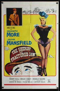 3c780 SHERIFF OF FRACTURED JAW 1sh '59 sexy burlesque Jayne Mansfield, sheriff Kenneth More!
