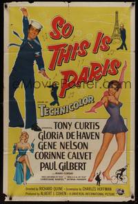 3c806 SO THIS IS PARIS 1sh '54 sailor Tony Curtis is on leave and in love with Gloria DeHaven!