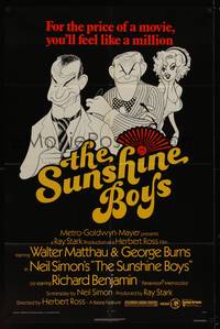 3c843 SUNSHINE BOYS 1sh '75 great Al Hirschfeld art of George Burns, Walter Matthau & Lee Meredith!
