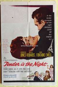 3c877 TENDER IS THE NIGHT 1sh '61 romantic close up of Jennifer Jones & Jason Robards Jr.!