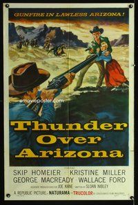 3c900 THUNDER OVER ARIZONA 1sh '56 western art of gunslinger Skip Homeier & pretty Kristine Miller!