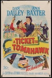 3c904 TICKET TO TOMAHAWK 1sh '50 Dan Dailey & Anne Baxter in a heap big funny picture!