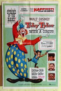 3c916 TOBY TYLER 1sh '60 Walt Disney, art of wacky circus clown, Mister Stubbs w/revolver!