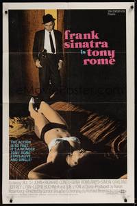 3c918 TONY ROME 1sh '67 detective Frank Sinatra w/gun & sexy near-naked girl on bed!