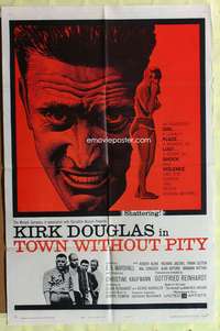 3c927 TOWN WITHOUT PITY 1sh '61 intense artwork of Kirk Douglas, plus sexy Christine Kaufmann!
