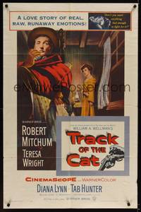 3c928 TRACK OF THE CAT 1sh '54 Robert Mitchum & Teresa Wright in a love story of real emotions!