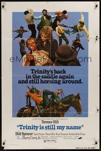 3c932 TRINITY IS STILL MY NAME 1sh '72 wacky art of cowboy Terence Hill relaxing on horse!
