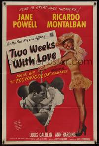 3c939 TWO WEEKS WITH LOVE 1sh '50 full-length image of sexy Jane Powell, Ricardo Montalban!