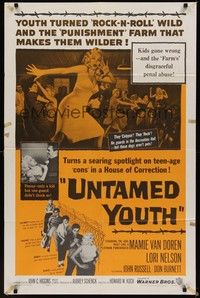 3c945 UNTAMED YOUTH 1sh '57 art of sexy bad Mamie Van Doren in a house of correction!
