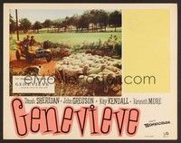 3d378 GENEVIEVE English LC '54 Kay Kendall & Kenneth More slowed down by sheep in road!