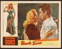 3d042 BLONDE SINNER LC '56 close up of Michael Craig holding sexy bad girl Diana Dors!