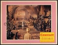 3d311 CAMELOT LC #7 '68 Franco Nero as Lancelot on white horse inside palace with lots of men!