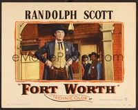 3d372 FORT WORTH LC #1 '51 close up of sheriff Randolph Scott reaching for his two guns!