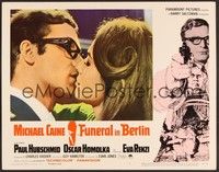 3d375 FUNERAL IN BERLIN LC #2 '67 super close up of Michael Caine kissing pretty Eva Renzi!