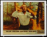 3d395 GUNS OF THE TIMBERLAND LC #5 '60 close up of Alan Ladd in the middle of raging forest fire!
