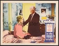 3d416 IN THE FRENCH STYLE LC '63 older man comforts pretty Jean Seberg sitting on bed!