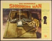 3d418 INCREDIBLE SHRINKING MAN LC #8 '57 great fx image of tiny man using nail to set mouse trap!