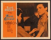 3d430 KING CREOLE LC #5 '58 close up of Dolores Hart helping Elvis Presley button his shirt!