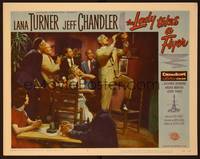 3d102 LADY TAKES A FLYER LC #8 '58 Lana Turner watches Jeff Chandler drink from waterskin!