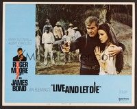 3d439 LIVE & LET DIE LC #7 '73 Roger Moore as James Bond close up protecting Jane Seymour!
