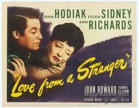 3d156 LOVE FROM A STRANGER TC '47 Sylvia Sidney resists John Hodiak, from Agatha Christie's story!