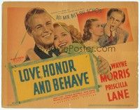 3d157 LOVE, HONOR & BEHAVE TC '38 great romantic close up of Wayne Morris & pretty Priscilla Lane!