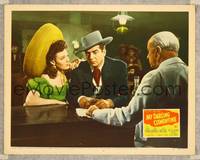 3d470 MY DARLING CLEMENTINE LC #7 '46 John Ford, close up of Linda Darnell & Victor Mature in bar