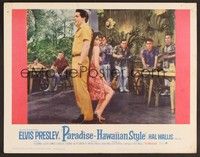 3d497 PARADISE - HAWAIIAN STYLE LC #3 '66 Elvis Presley gets a back rub from sexy Suzanna Leigh!