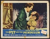 3d506 PIT & THE PENDULUM LC #5 '61 great close up of Vincent Price with hands around girl's neck!
