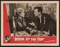3d541 ROOM AT THE TOP LC #7 '59 close up of Laurence Harvey glaring at Simone Signoret at table!