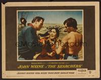 3d558 SEARCHERS LC #6 '56 John Ford, John Wayne & barechested Jeff Hunter confront Indian woman!