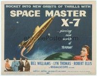 3d194 SPACE MASTER X-7 TC '58 satellite terror strikes the Earth, cool art of rocket ship!