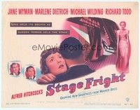 3d196 STAGE FRIGHT TC '50 Marlene Dietrich, Jane Wyman, Alfred Hitchcock