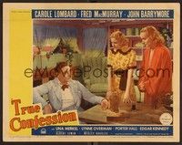 3d665 TRUE CONFESSION LC '37 Carole Lombard & Una Merkel stare at John Barrymore!