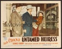 3d673 UNTAMED HEIRESS LC #4 '54 Don Barry threatens wacky Judy Canova at bus station!