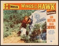 3d691 WINGS OF THE HAWK LC #3 3-D '53 Van Heflin pointing gun behind rock, Budd Boetticher!