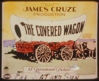 3e132 COVERED WAGON glass slide '23 James Cruze, cool artwork of wagon on the Oregon Trail!
