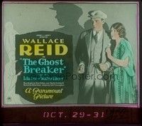 3e140 GHOST BREAKER glass slide '22 Wallace Reid & Lila Lee + border artwork of spooks!