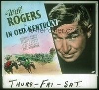 3e147 IN OLD KENTUCKY glass slide '35 great art of Will Rogers & horses racing on track!