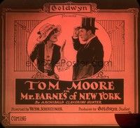 3e152 MR. BARNES OF NEW YORK glass slide '22 Tom Moore tips his top hat at pretty Anna Lehr!!